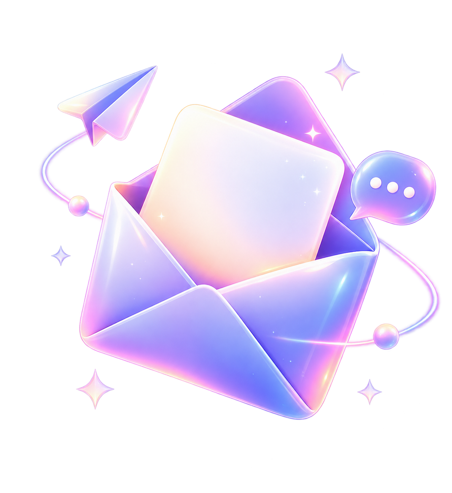 Open envelope with a message card and communication symbols